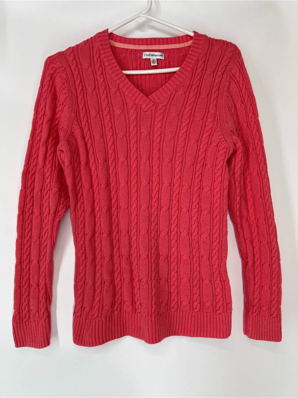 croft & barrow Cable V-Neck Sweater - Coral